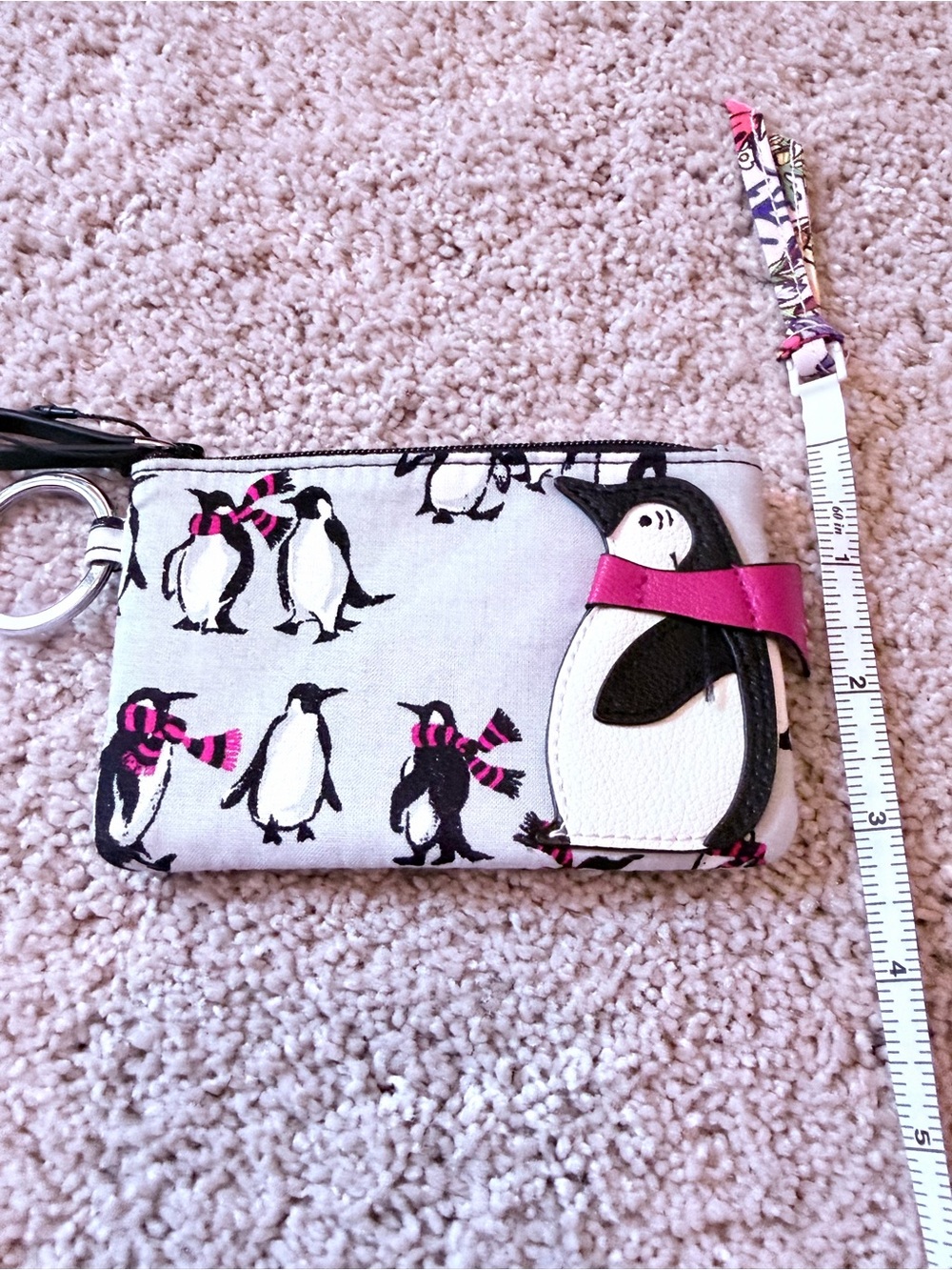 Vera Bradley Penguin Print Wristlet Keychain with Pink Accent